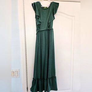 COPY - Forest green girls boho ruffled maxi dress